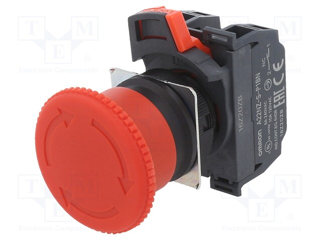 Emergency Stop Switch, DPST-NC, Pushlock Turn Reset, Screw, 10 A, 120 V