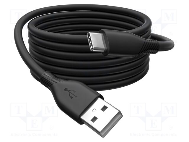 Cable; USB 2.0; USB A plug,USB C plug; nickel plated; 1m; black