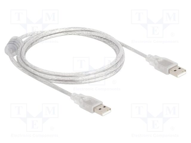 Cable; USB 2.0; USB A plug,both sides; 1.5m; transparent; 480Mbps