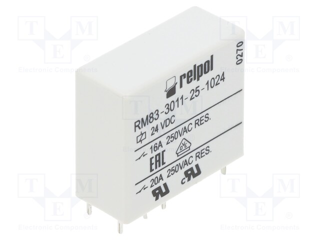Relay: electromagnetic; SPDT; Ucoil: 24VDC; 16A/250VAC; 16A/24VDC
