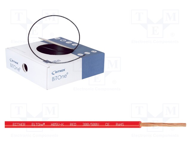 Wire; BiTOne; stranded; Cu; 0.5mm2; red; PVC; 300/500V; 100m; Class: 5