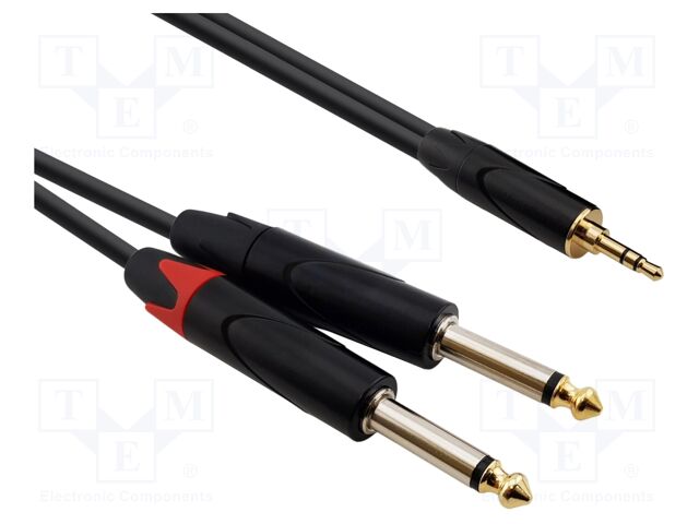 Cable; Jack 3.5mm plug,Jack 6,3mm plug x2; 15m; black; PVC