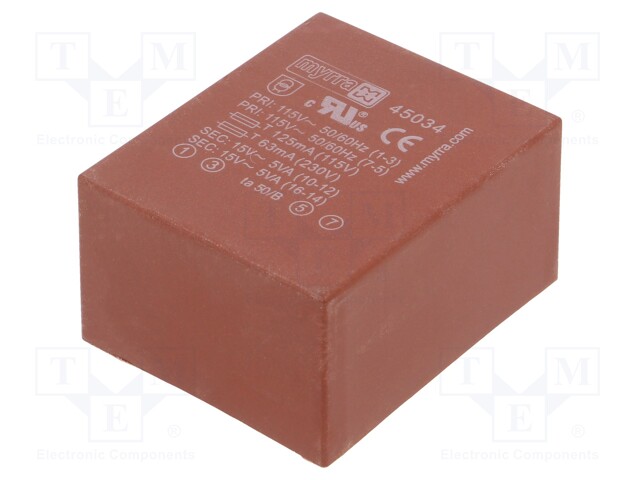 Transformer: encapsulated; 10VA; 115/230VAC; 15V; 15V; 333mA; 333mA