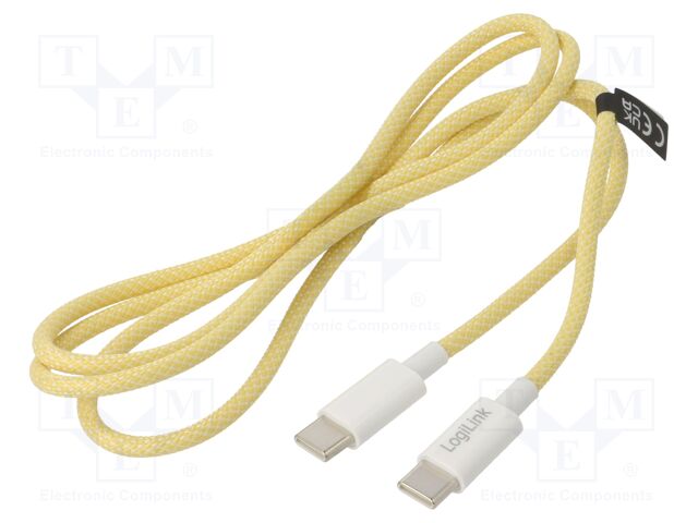 Cable; USB 2.0; USB C plug,both sides; 1m; yellow; 480Mbps; 60W; 3A