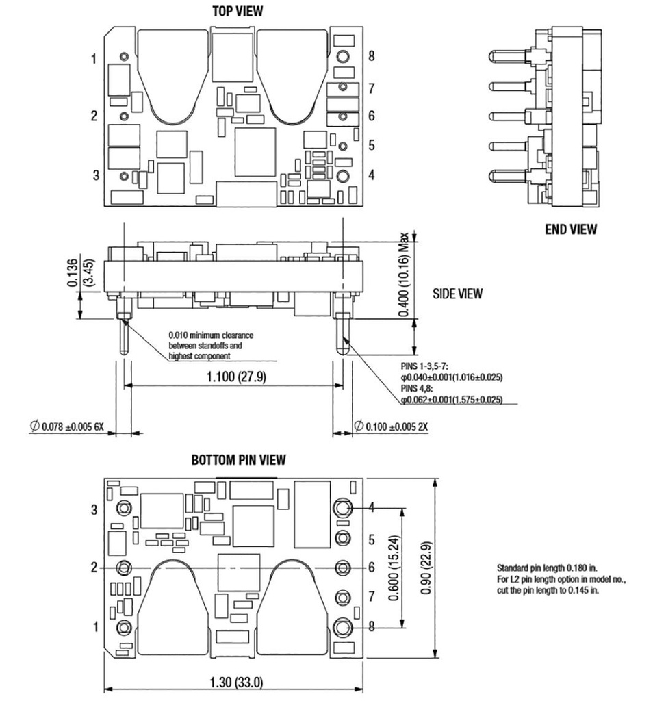 Converter: DC/DC; 99W; Uin: 36÷75V; Uout: 3.3VDC; Iout: 30A; DIP; 16g