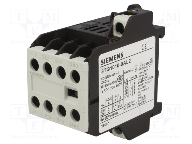 Contactor: 4-pole; NO x4; 230VAC; 8.4A; DIN,on panel; 3TG10