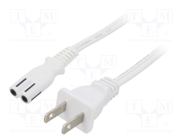 Cable; IEC C7 female,NEMA 1-15 (A) plug; PVC; 5m; white; 2x18AWG
