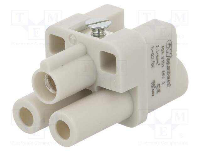 Connector: HDC; contact insert; female; S-Q2/0; PIN: 3; 2+PE; 40A
