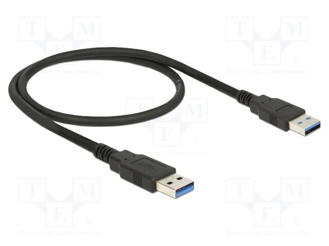 Cable; USB 2.0; USB A plug,both sides; 0.5m; black; 24AWG,28AWG