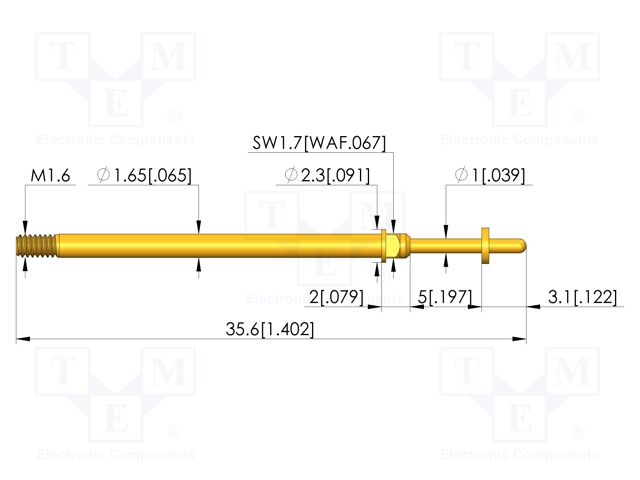 Test needle; Spring compression: 4mm; 5mm; 8A; CuBe; gold-plated