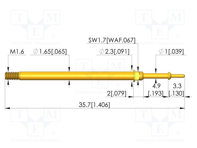 Test needle; Spring compression: 4mm; 5mm; 5A; CuBe; gold-plated