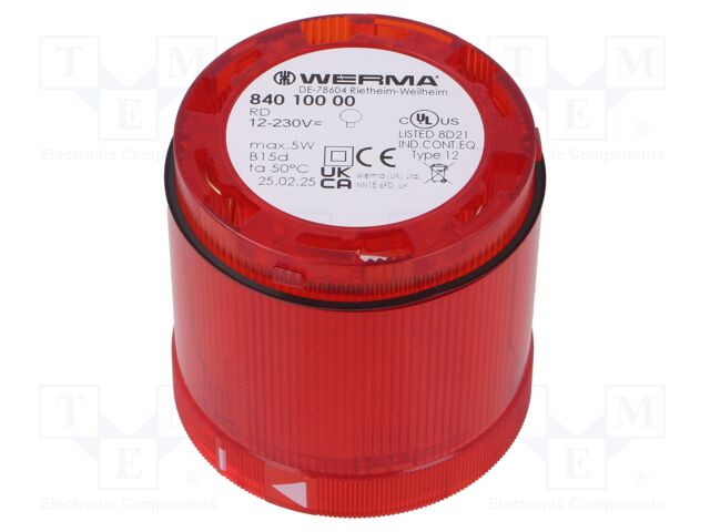 Signaller: lighting; red; 12÷230VDC; 12÷230VAC; IP54; Ø70x66mm