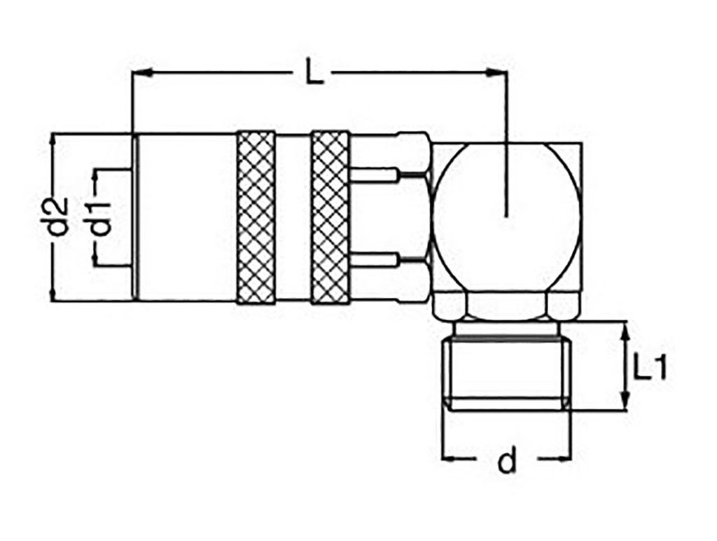 Quick connection coupling; angled 90°; 15bar; Mat: brass; L: 50mm
