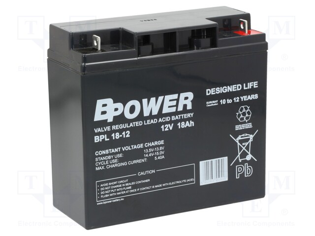Re-battery: acid-lead; 12V; 18Ah; AGM; maintenance-free
