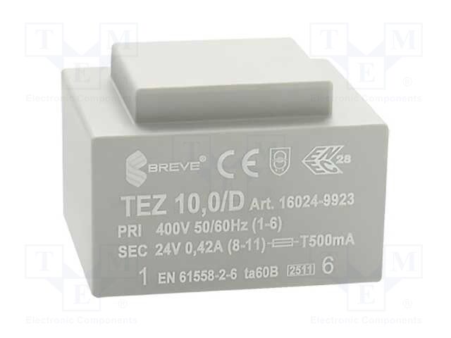 Transformer: encapsulated; 10VA; 400VAC; 24V; 416.6mA; IP00; 280g