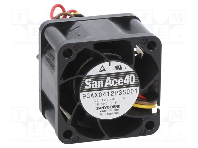 Axial Fan, San Ace 40 9GAX Series, 12 V, DC, 40 mm, 28 mm, 31.8 cu.ft/min, 0.9 m³/min