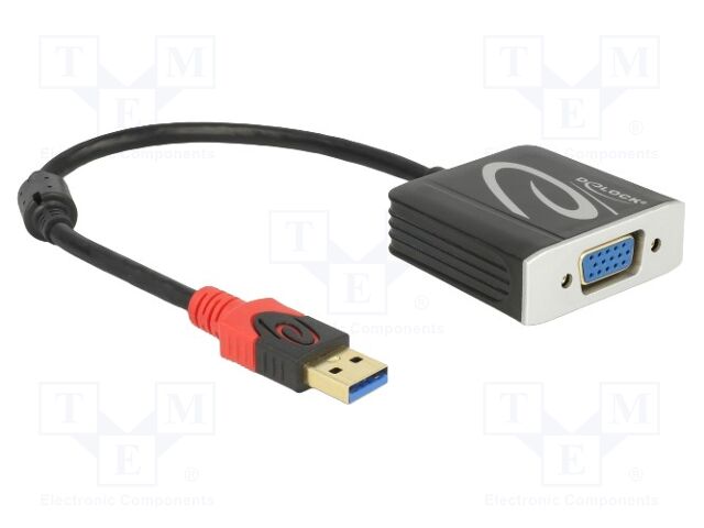 Adapter; USB A plug,VGA female; 0.2m; black; black,red