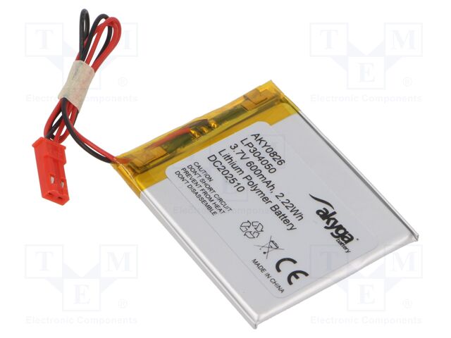Re-battery: Li-Po; 3.7V; 600mAh; cables,JST SYP-02T-1 socket