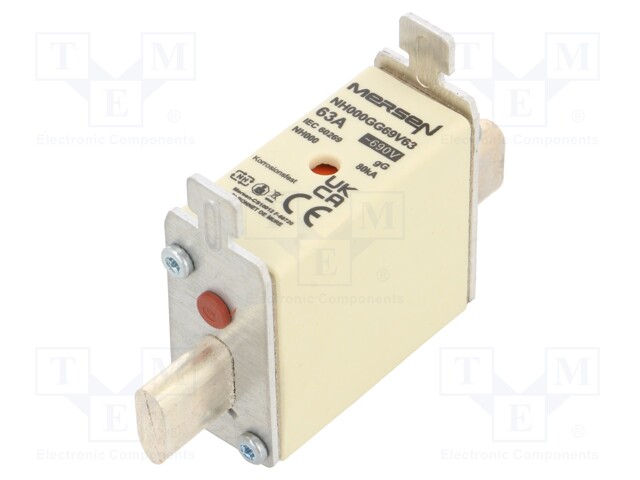 Fuse: fuse; gG; 63A; 690VAC; 250VDC; ceramic,industrial; NH000