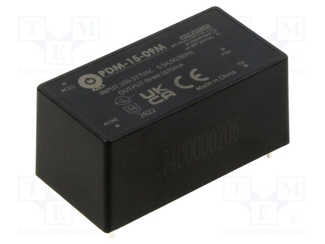 Converter: AC/DC; 15W; 85÷305VAC; Usup: 100÷430VDC; Uout: 9VDC; 85%