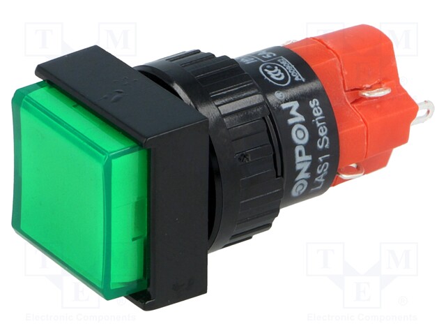 Switch: push-button; Pos: 2; SPDT; 3A/250VAC; 2A/24VDC; green; green