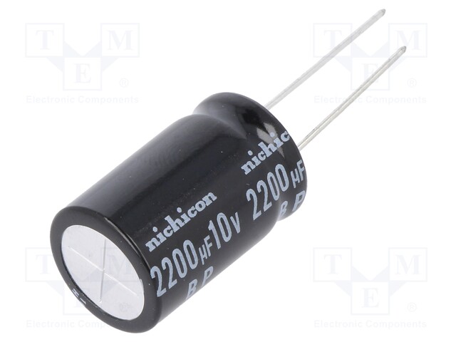 Capacitor: electrolytic; bipolar; THT; 2200uF; 10VDC; Ø10x20mm