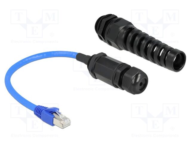 Cat 6; RJ45 socket,RJ45 plug; 0.25m; IP68; black; 26AWG