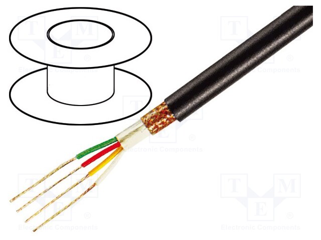 Wire: microphone cable; 4x0,22mm2; black; OFC; PVC; -15÷70°C; 100m