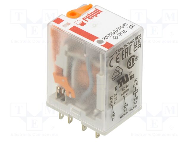 Relay: electromagnetic; DPDT; Ucoil: 12VAC; Icontacts max: 12A