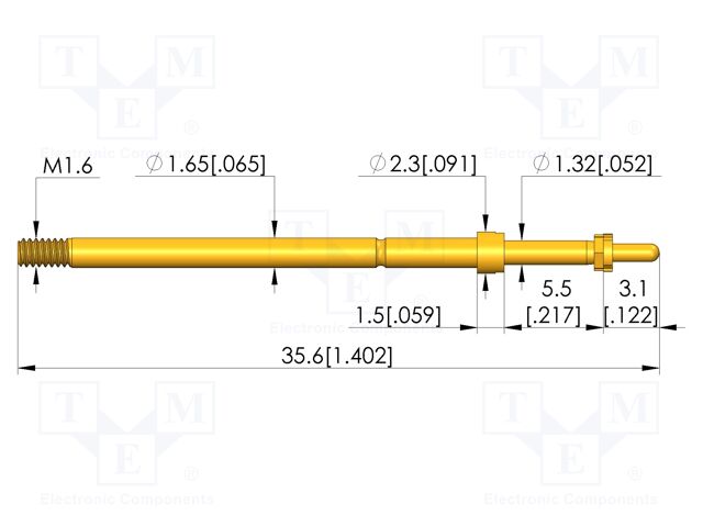 Test needle; Spring compression: 4mm; 5mm; 8A; CuBe; gold-plated