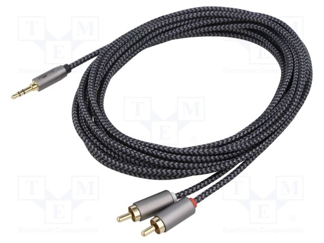 Cable; Jack 3.5mm 3pin plug,RCA plug x2; 3m; black-gray; PVC