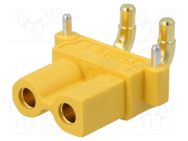 Socket; DC supply; XT30; female; PIN: 2; on PCBs; THT; Colour: yellow