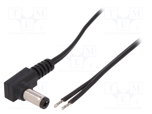Cable; wires,DC 5,5/2,1 plug; angled; 0.5mm2; black; 0.25m