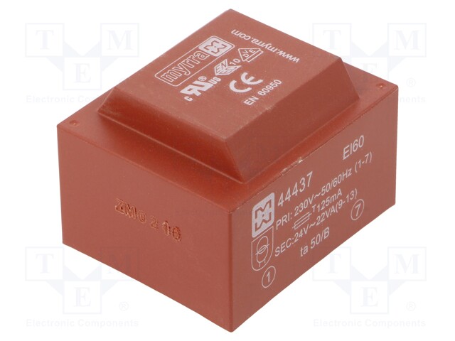Transformer: encapsulated; 22VA; 230VAC; 24V; 917mA; Mounting: PCB