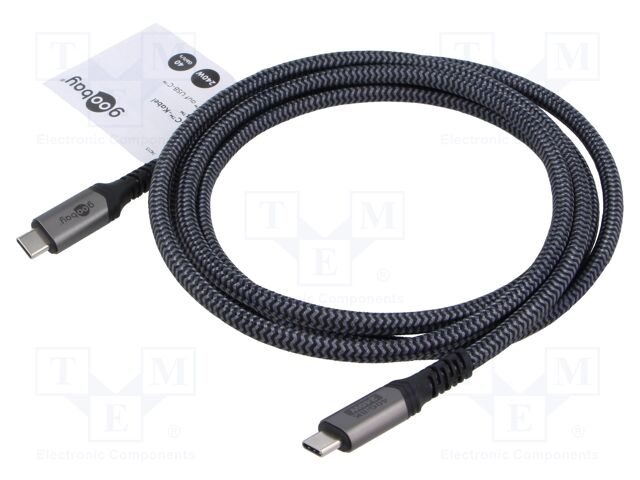 Cable; USB 4.0; USB C plug,both sides; 1.8m; black,grey; 40Gbps