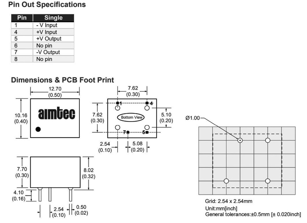 Converter: DC/DC; 1W; Uin: 4.5÷5.5V; 9VDC; Iout: 111mA; DIP8; 1.8g