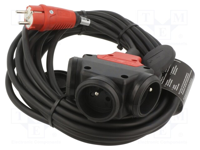 Extension lead; Sockets: 3; rubber; black; 3x2,5mm2; 10m; 16A