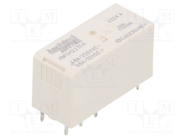 Relay: electromagnetic; DPDT; 230VAC; 8A; 8A/250VAC; 8A/30VDC; PCB