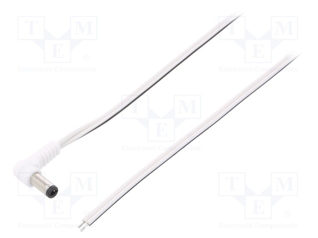 Cable; wires,DC 5,5/2,5 plug; angled; 0.5mm2; white; 3m; -20÷70°C