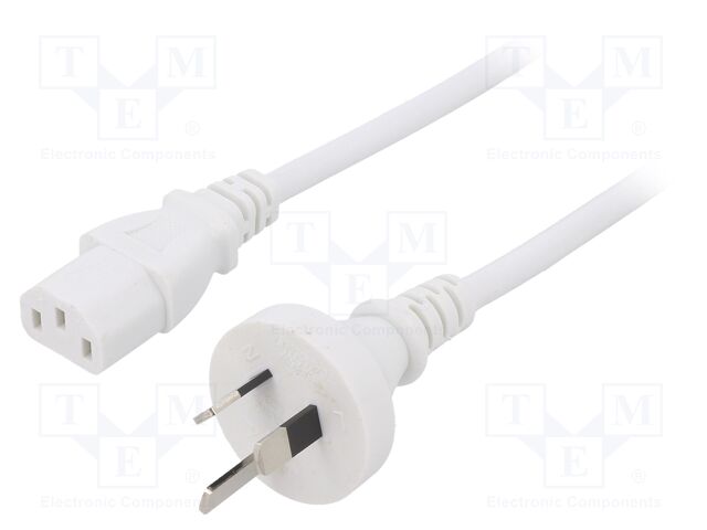 Cable; AS/NZS 3112 (I) plug,IEC C13 female; PVC; 5m; white; 10A