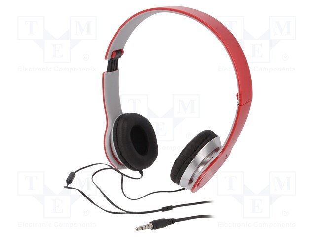 Headphones with microphone; red,silver; Jack 3,5mm; 20÷20000Hz
