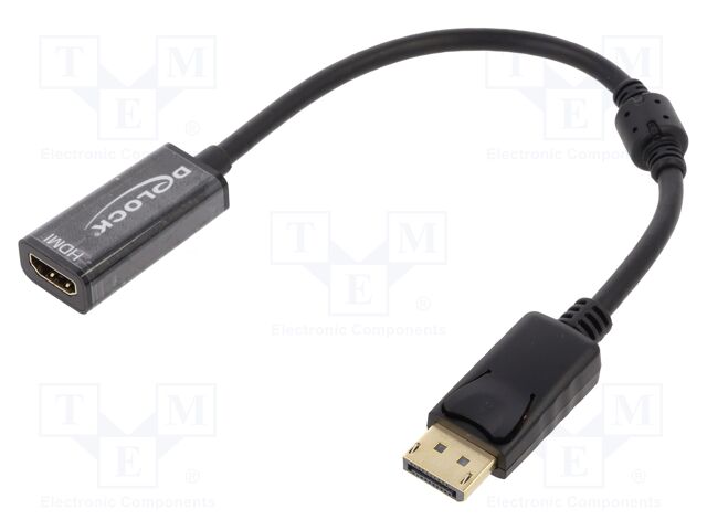 Adapter; DisplayPort plug,HDMI socket; 0.2m; black; black