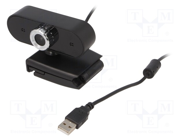 Webcam; black; USB; Features: PnP,full HD; 1.45m; Mounting: clip