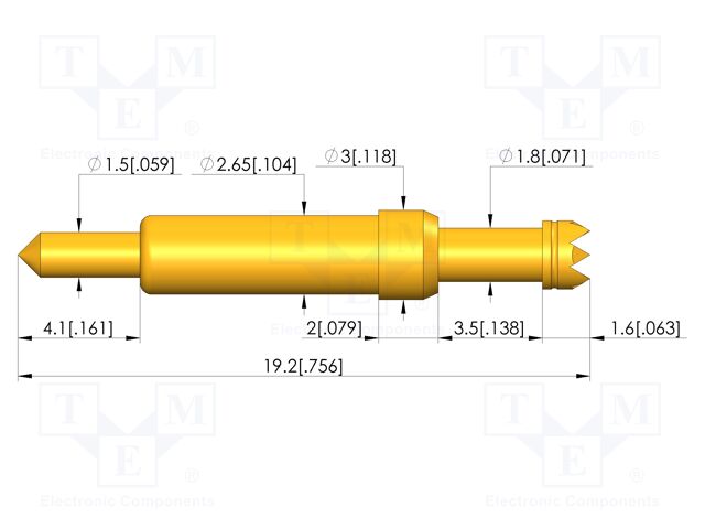 Test needle; Spring compression: 2.8mm; 3.5mm; 30A; CuBe; Ø: 2.3mm