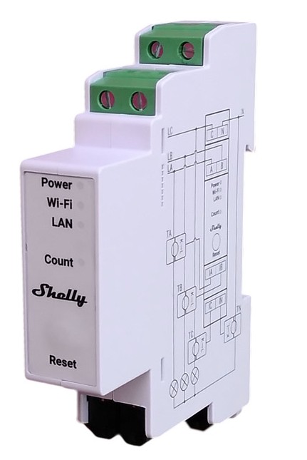 Shelly Pro 3EM DIN rail mountable three-phase energy meter
