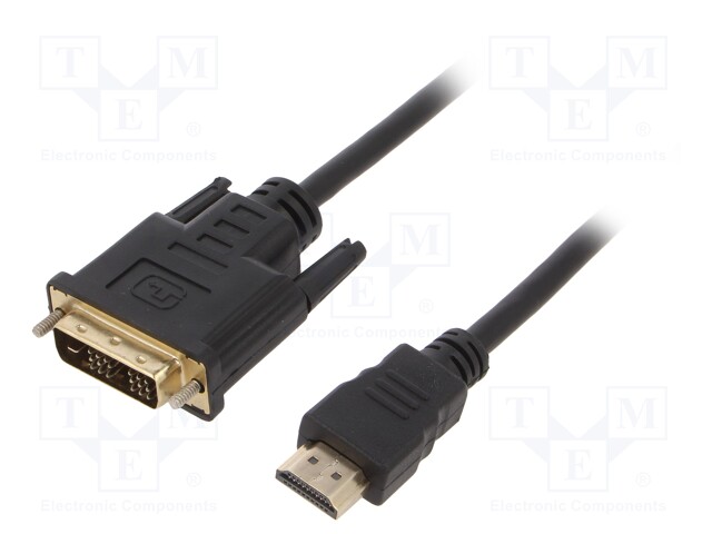 Cable; DVI-D (18+1) plug,HDMI plug; 3m; black; 30AWG