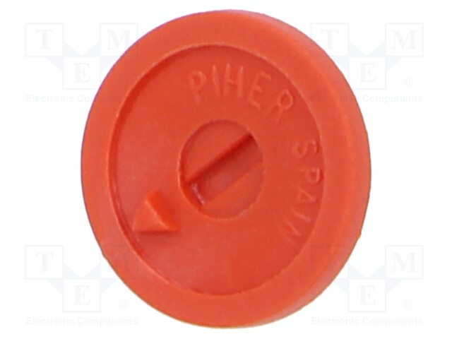 Knob; thumbwheel,with pointer; red; plastic; 9.5x1mm