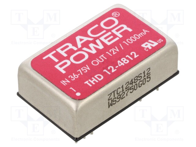 Converter: DC/DC; 12W; Uin: 36÷75V; 12VDC; Iout: 1000mA; DIP24; 18g