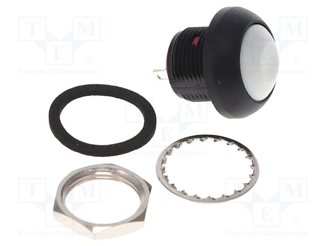 Switch: push-button; Pos: 2; SPST; 0.1A/50VDC; 0.125A/125VAC; white