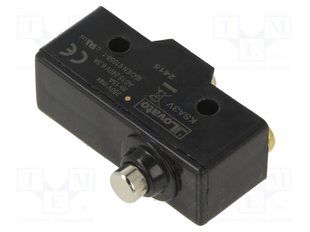 Microswitch SNAP ACTION; 3A/250VAC; with pin; SPDT; ON-(ON); IP00